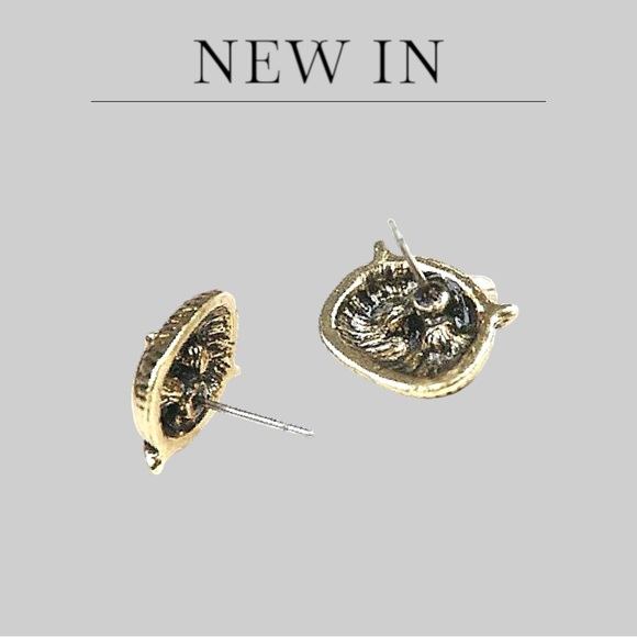 💝 New Blue Rhinestone Whimsical Owl Head Earrings Gold Tone Alloy Stud Earring - Picture 3 of 5